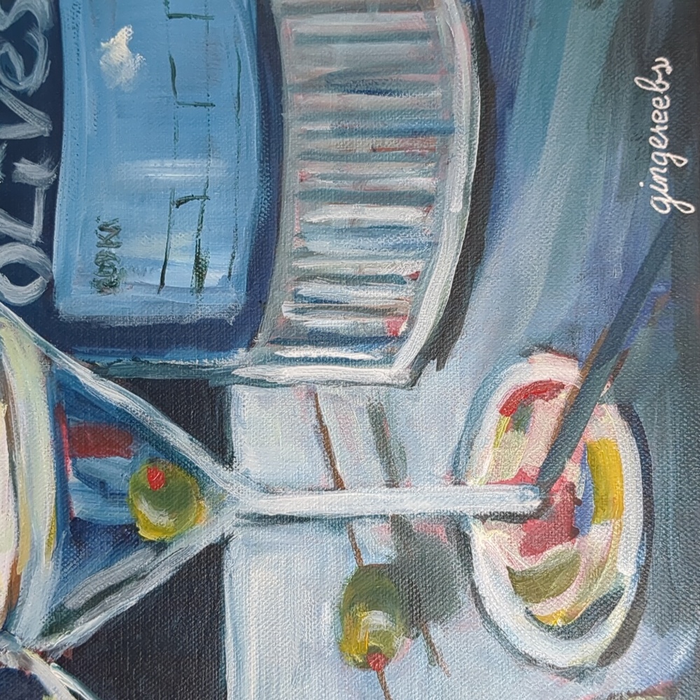 New Painting Abstract Martini Glasses Still Life Original Acrylic Signed Canvas - Picture 3 of 12